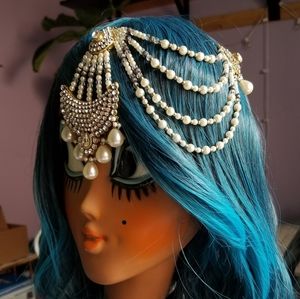 Pearl Gold Rhinestone Indian Headpiece Jewelry